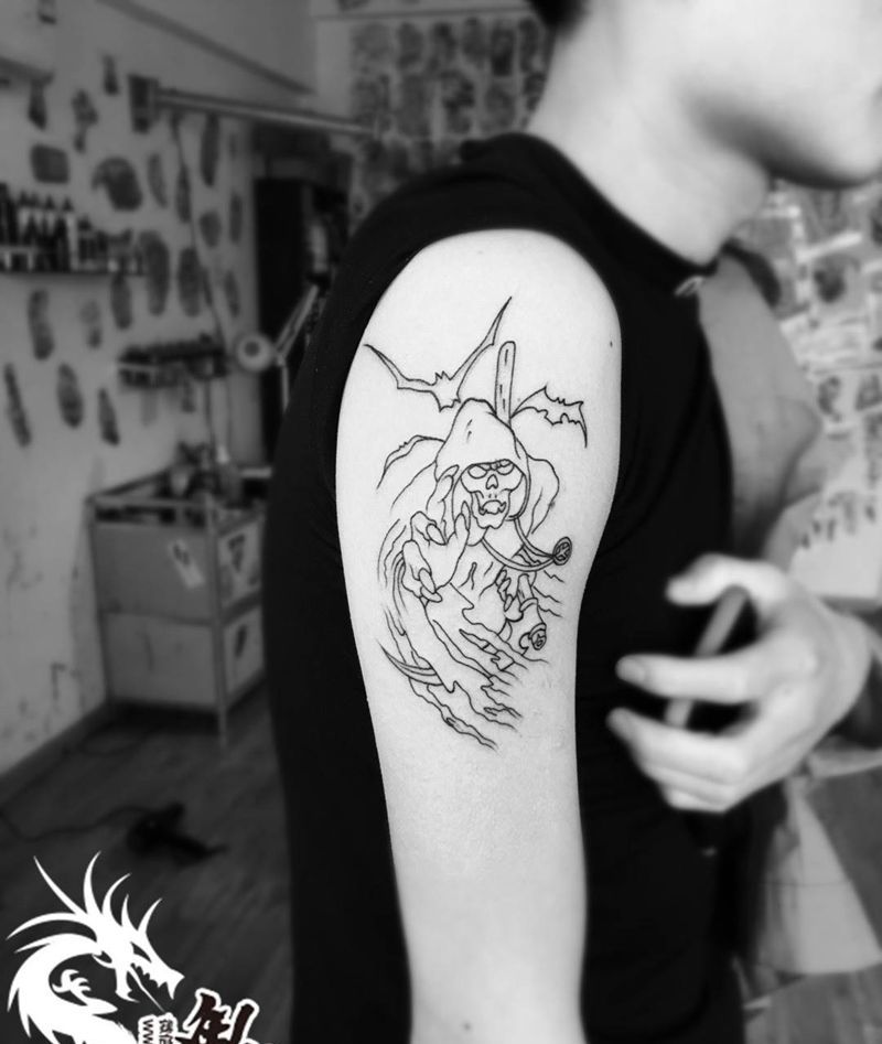 大臂死神线条纹身图片