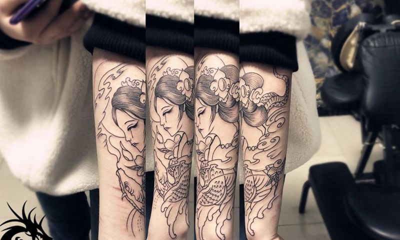 艺妓线条纹身图片