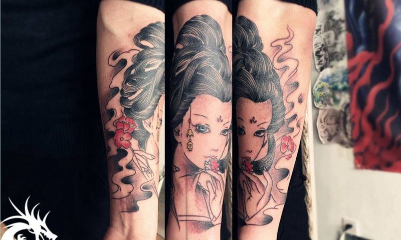 小臂艺妓纹身图片