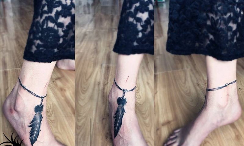 美女脚链纹身图片