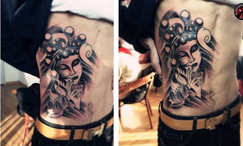 腹部花旦纹图纹身图片_成品腹部传统人物纹身图案