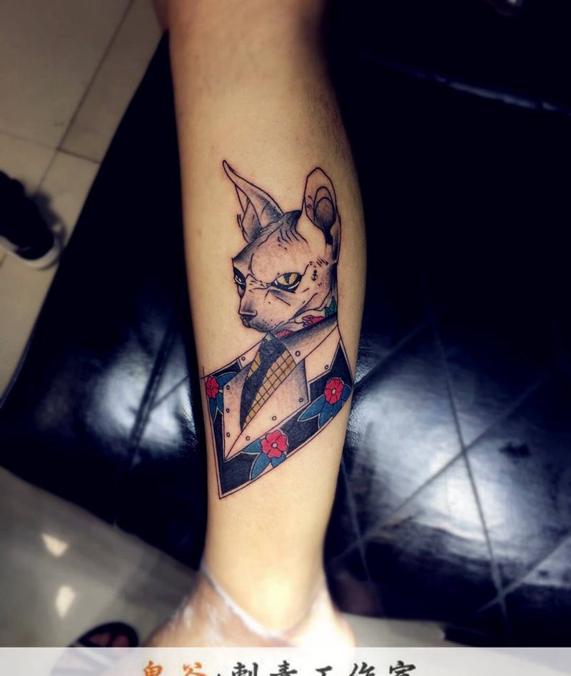绅士猫纹身图片