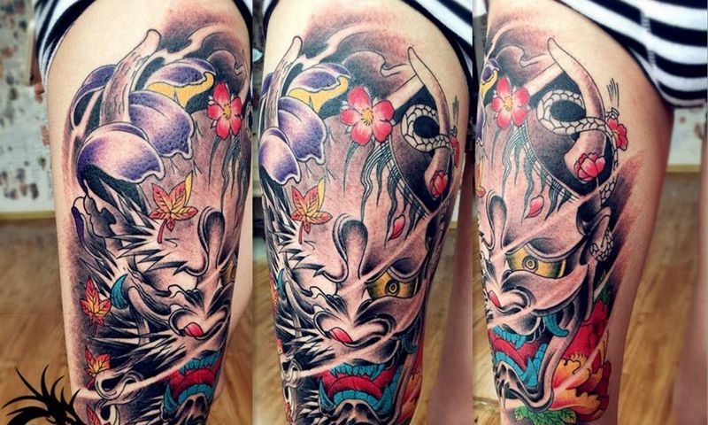 大腿般若纹身图片