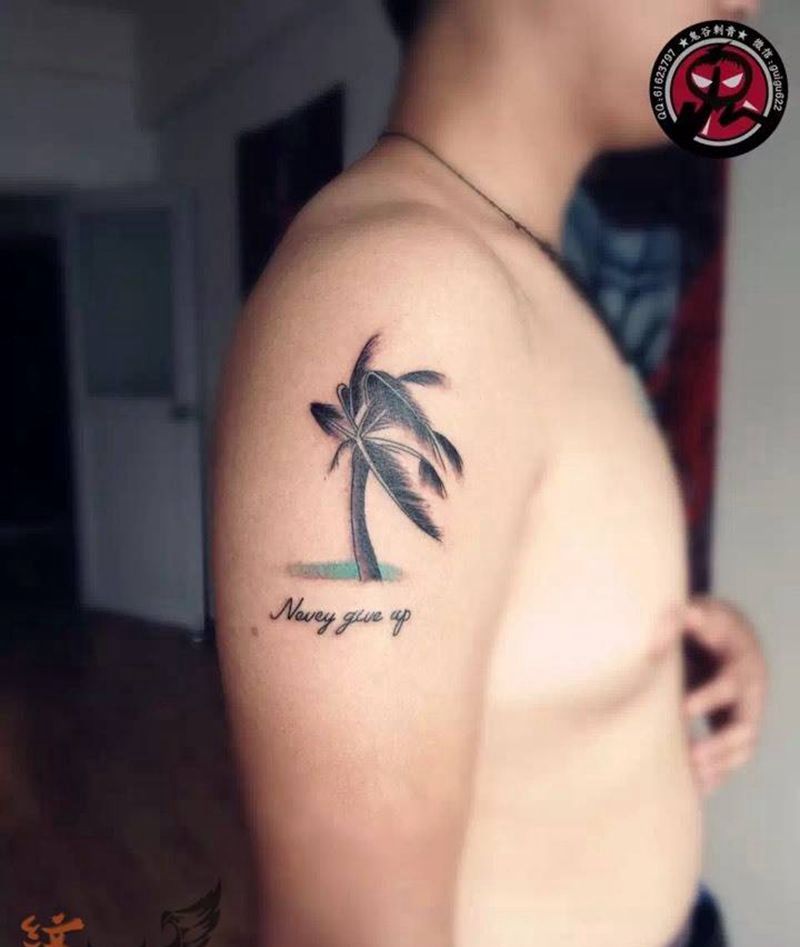 椰子树纹身图片_成品欧美植物纹身图案