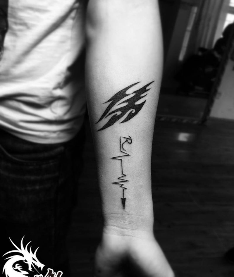 文字心电图纹身图片