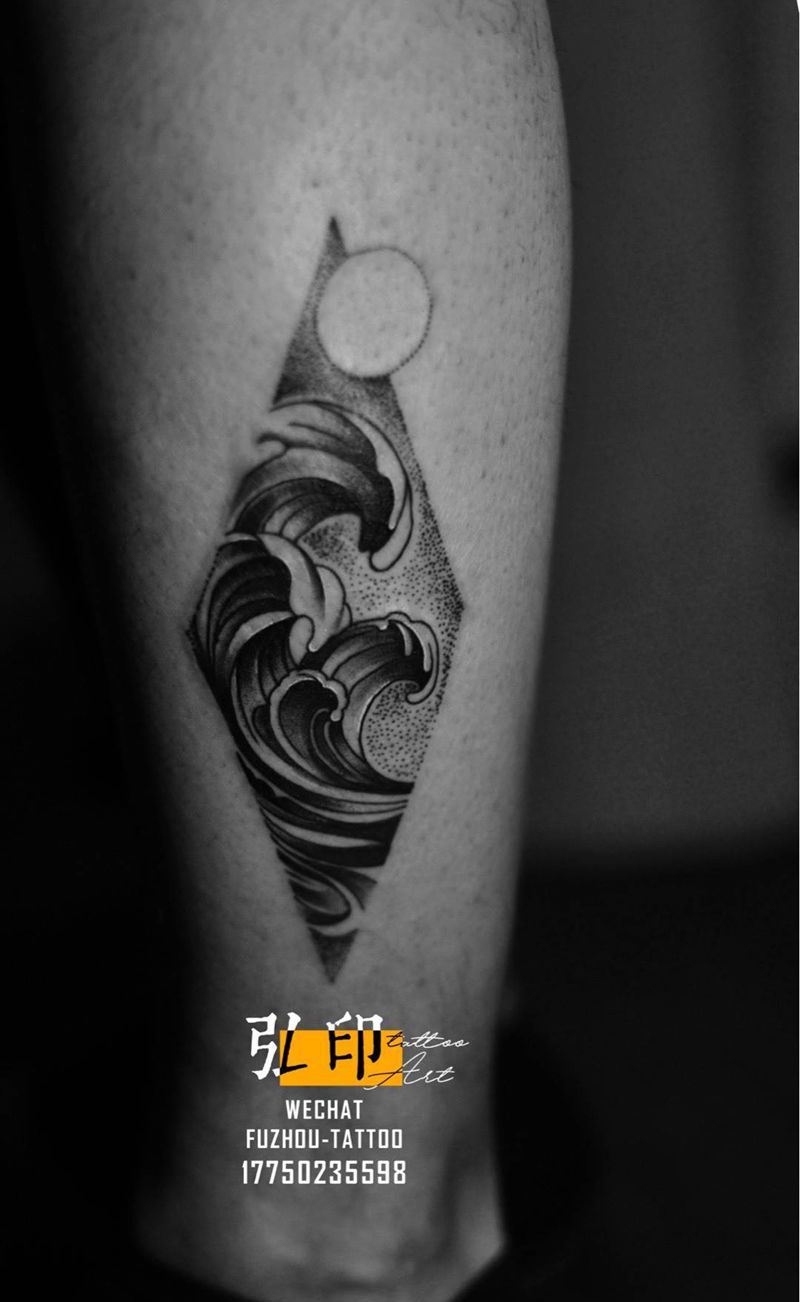 几何海浪纹身图片