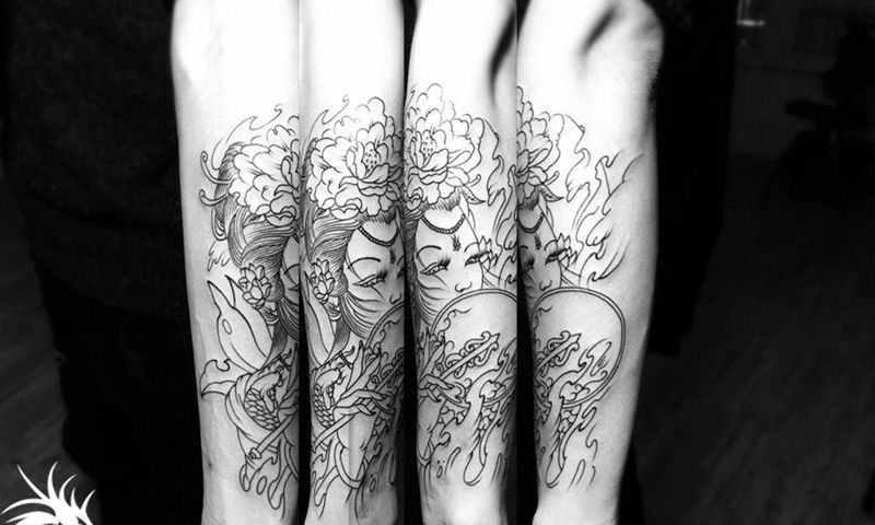 艺妓线条纹身图片