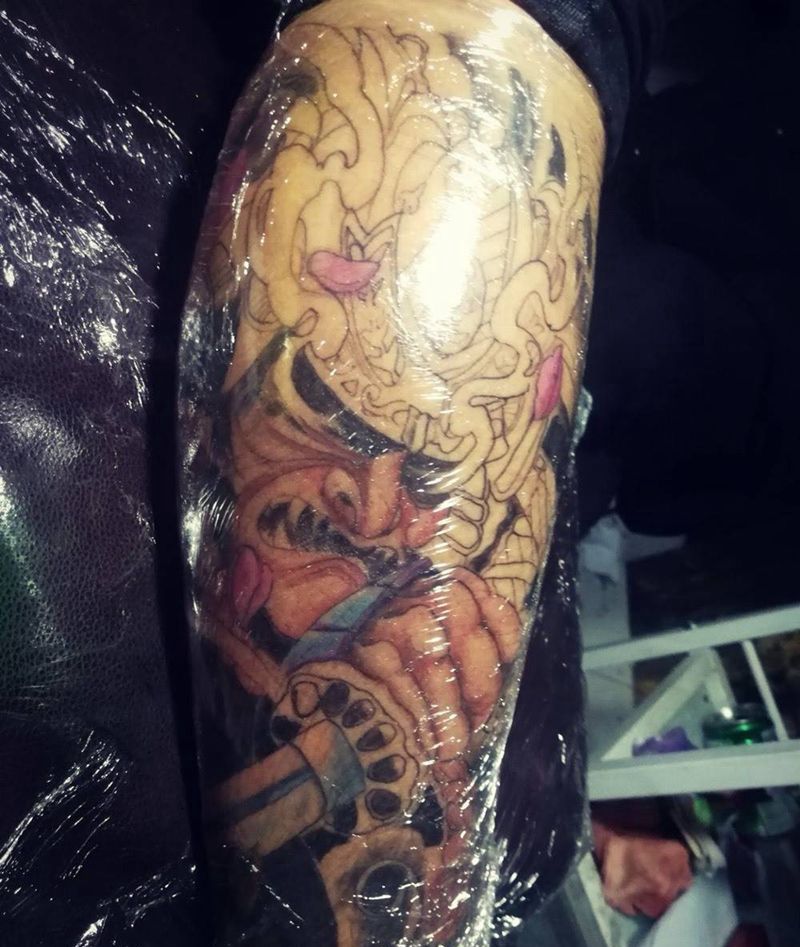 鬼武士纹身图片