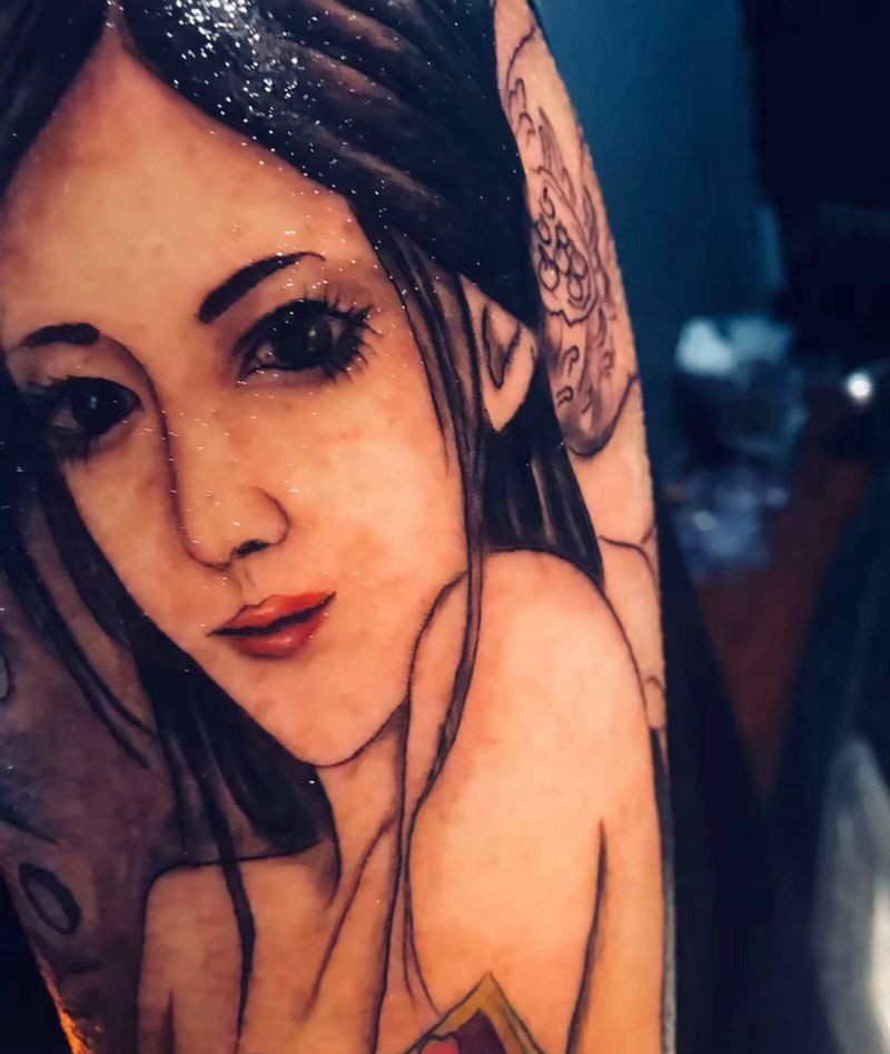 艺妓 未完纹身图片_手臂肩部新传统艺妓纹身图案