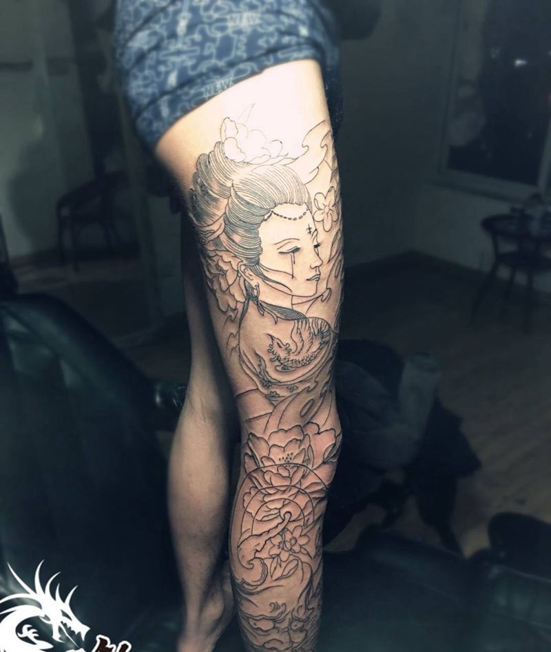 花腿初步完成纹身图片