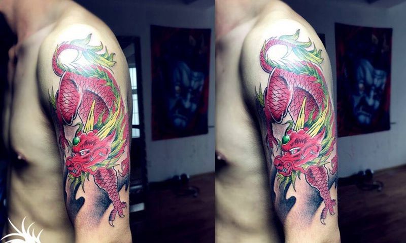 大臂麒麟纹身纹身图片