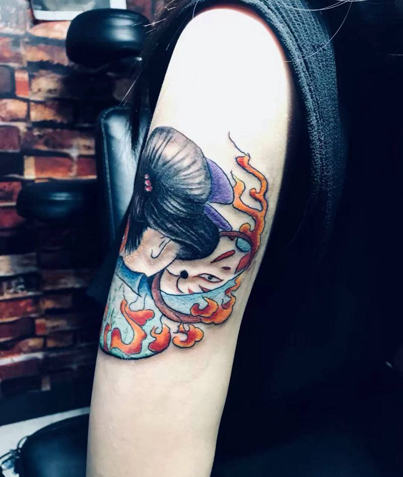 艺妓纹身图片_手臂艺妓 面具纹身图案