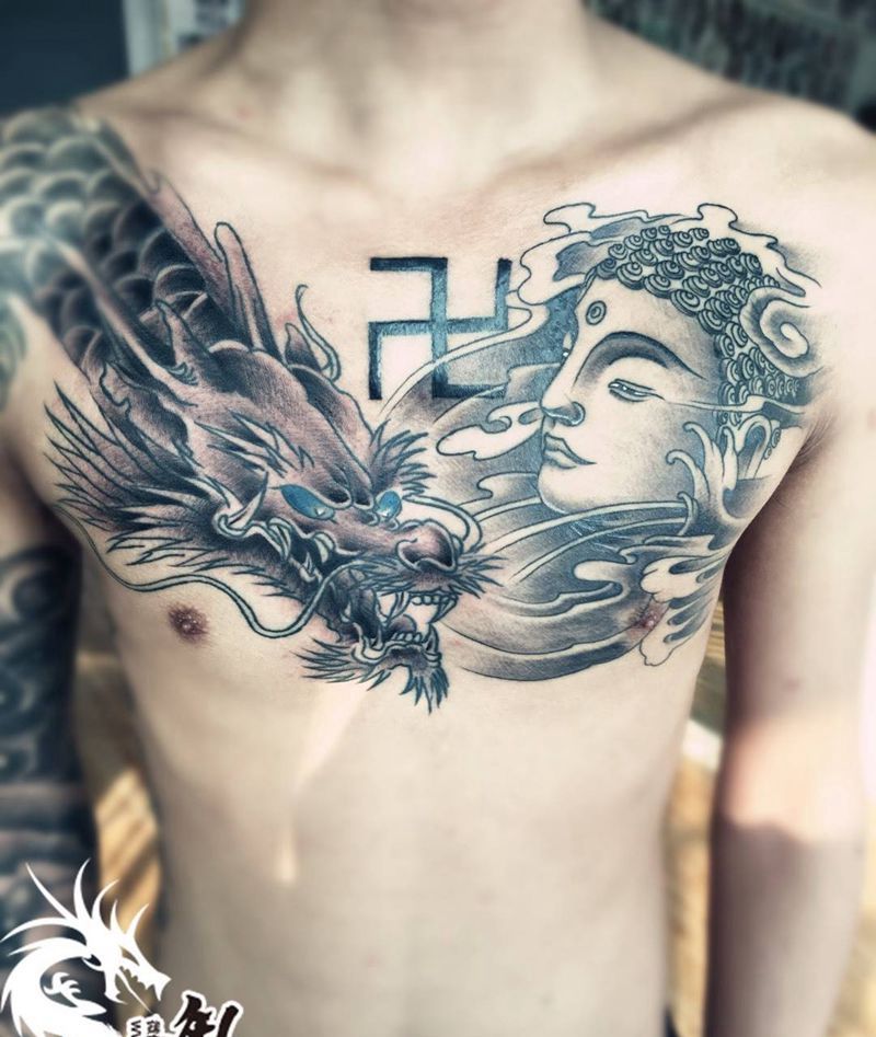 龙头上色纹身图片