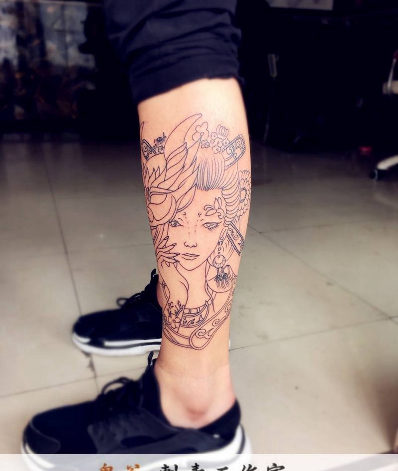 艺妓线条纹身图片