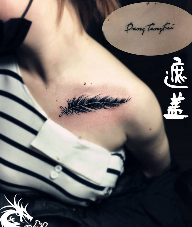 羽毛遮盖纹身图片