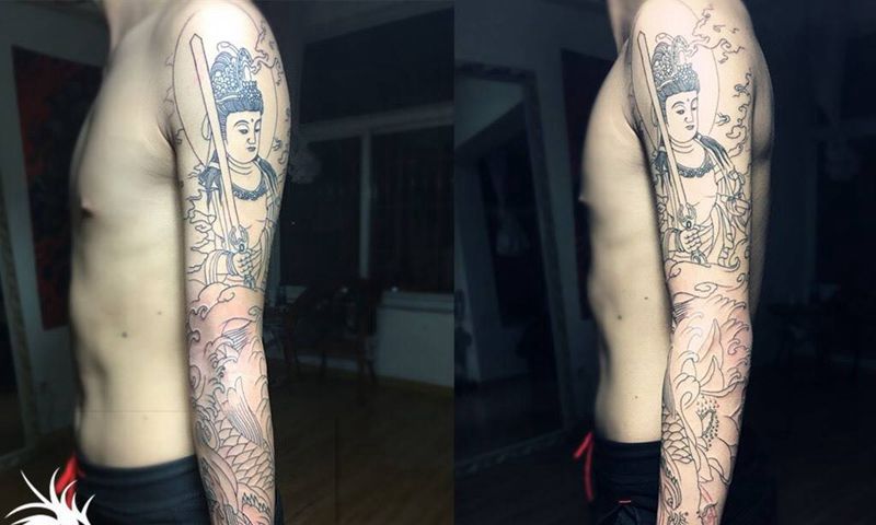 花臂割线纹身图片