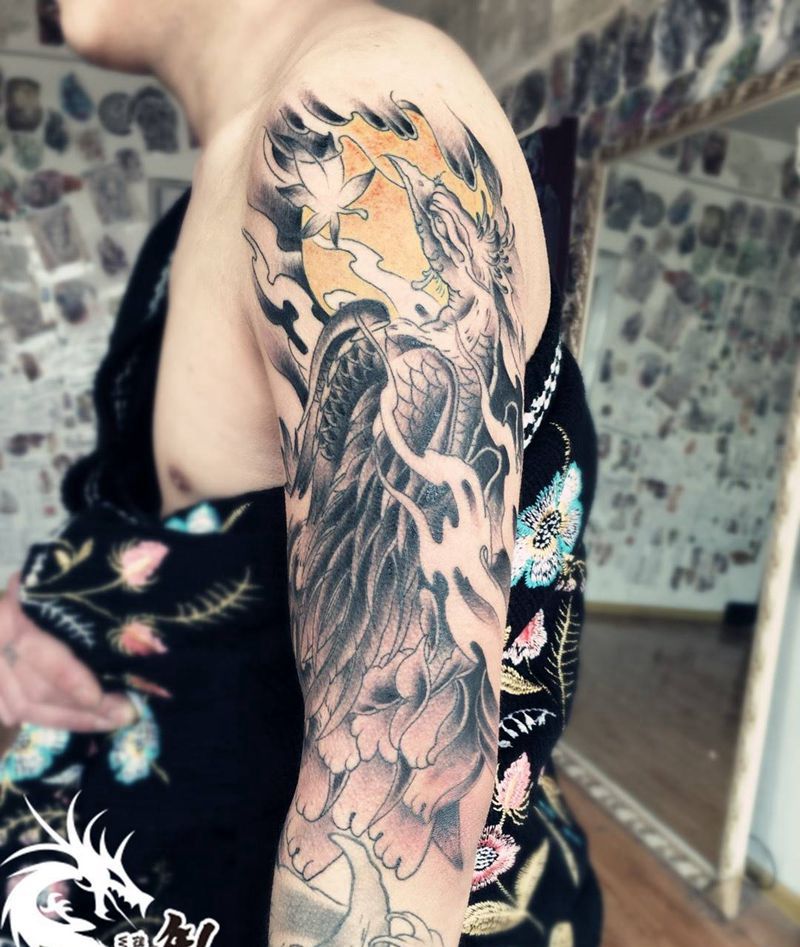 拼接花臂一枚纹身图片