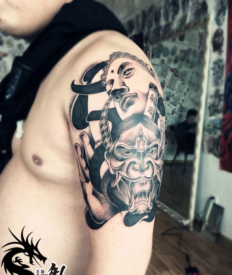大臂般若与佛纹身图片