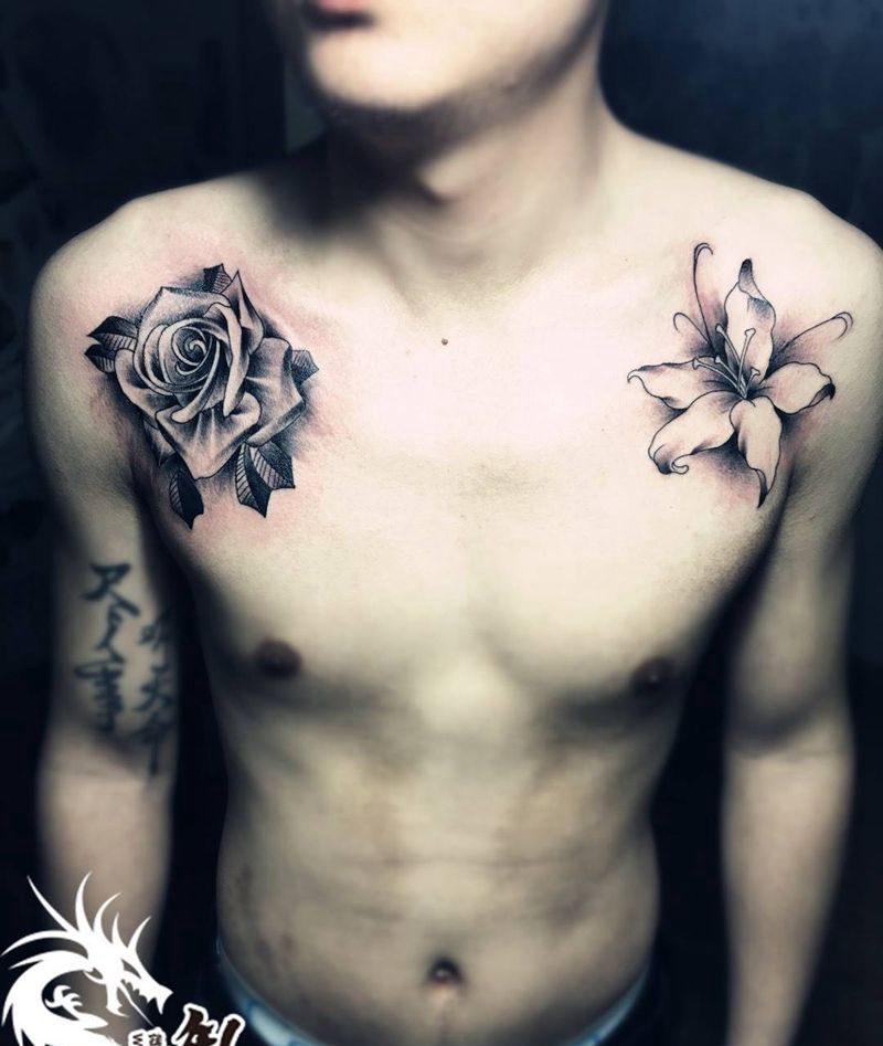 百合玫瑰纹身图片