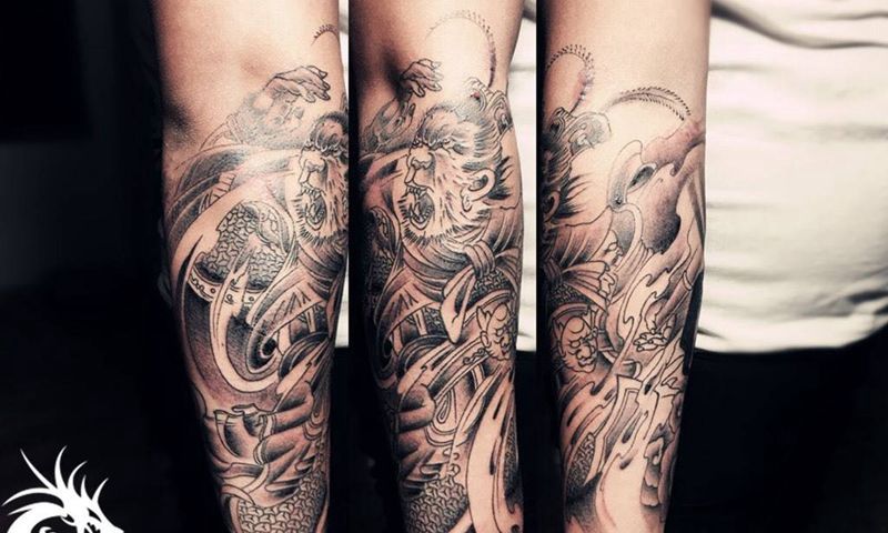 两个包小臂纹身图片