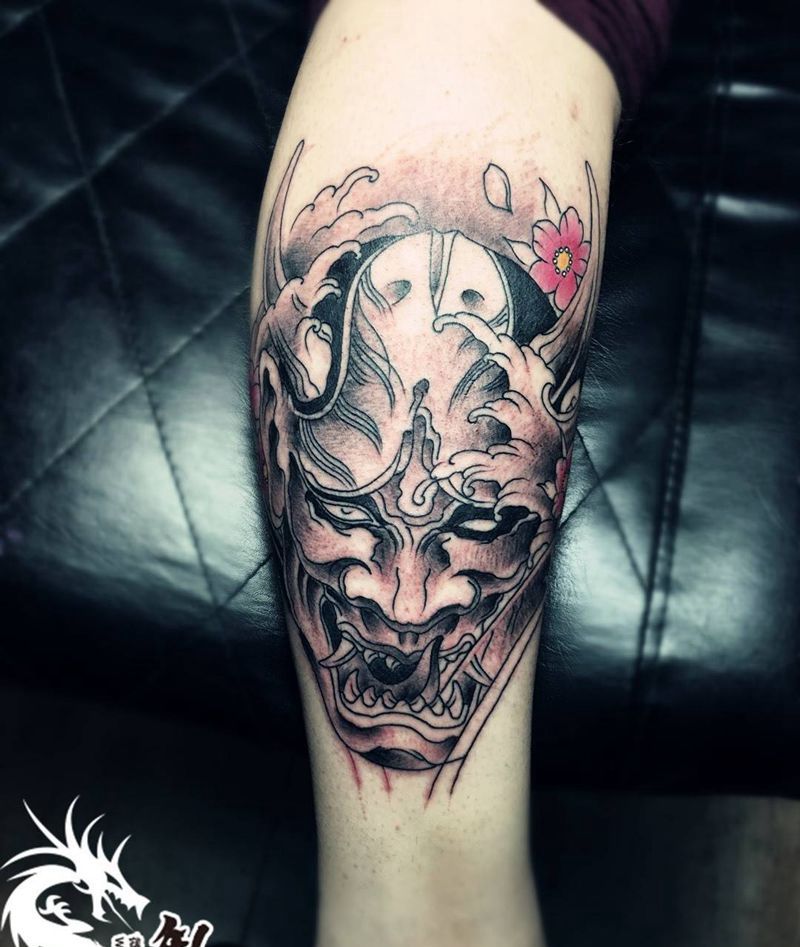 小腿般若腰部鲤鱼纹身图片