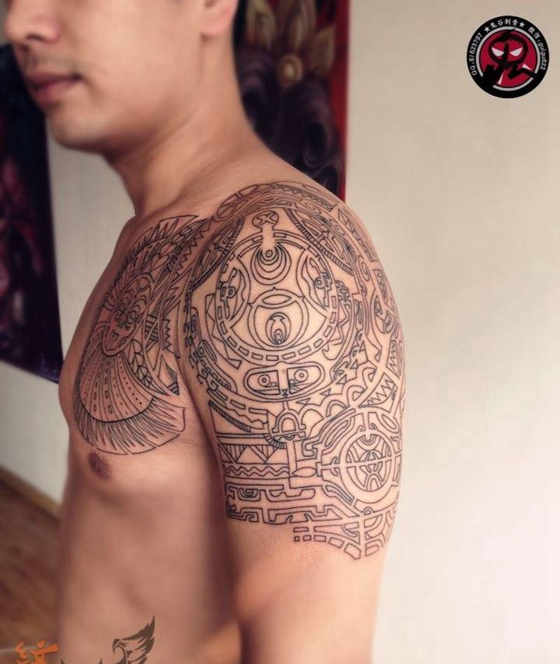 半甲图腾未完成纹身图片_成品图腾纹身图案