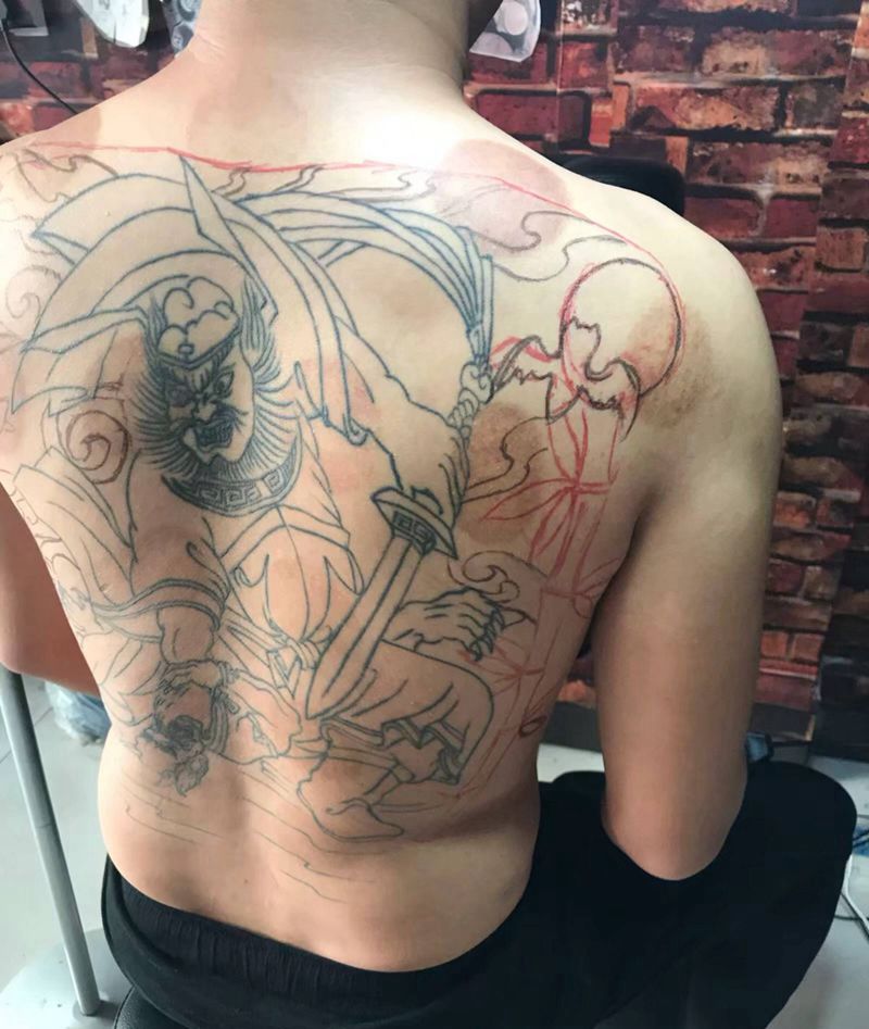 老图 修改。纹身图片_背部新传统钟馗纹身图案