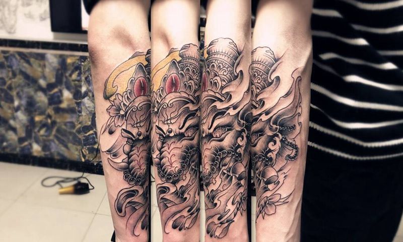 小臂象神纹身图片