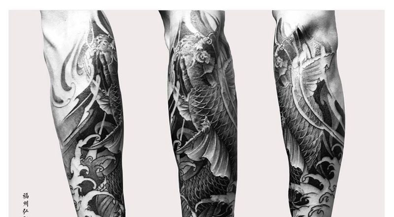 遮盖纹身图片_成品手臂传统国画习俗动物鬼神纹身图案