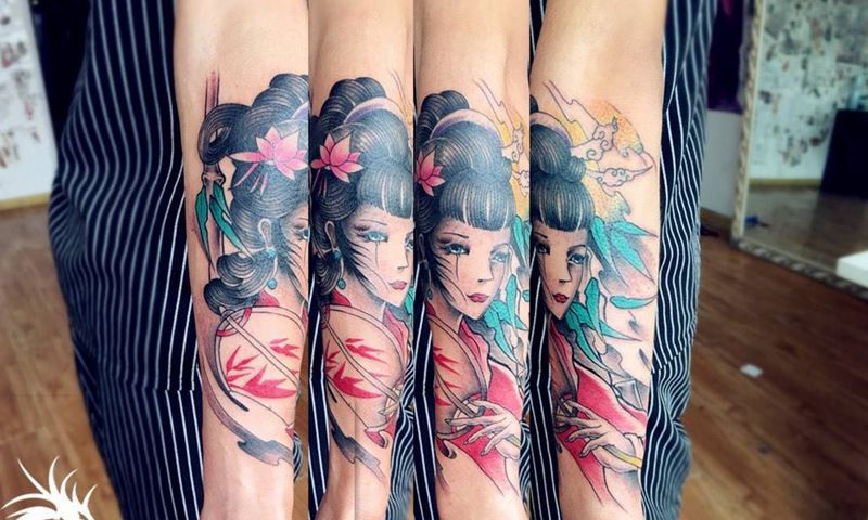 小臂艺妓纹身图片