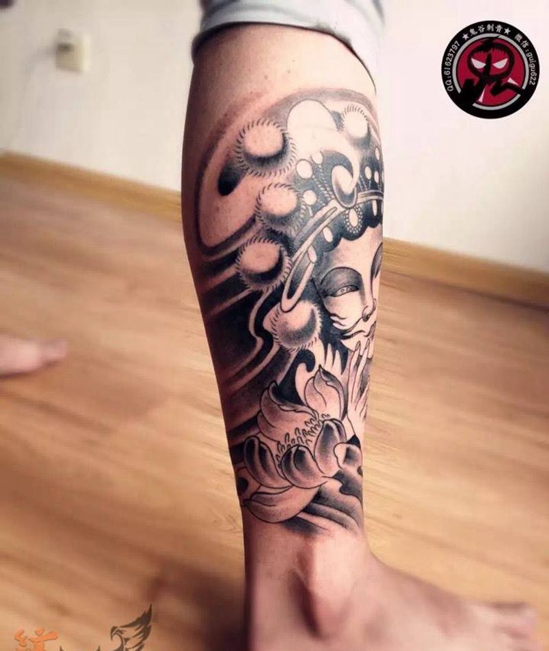 小腿花旦纹身图片_成品腿部传统肖像习俗人物纹身图案