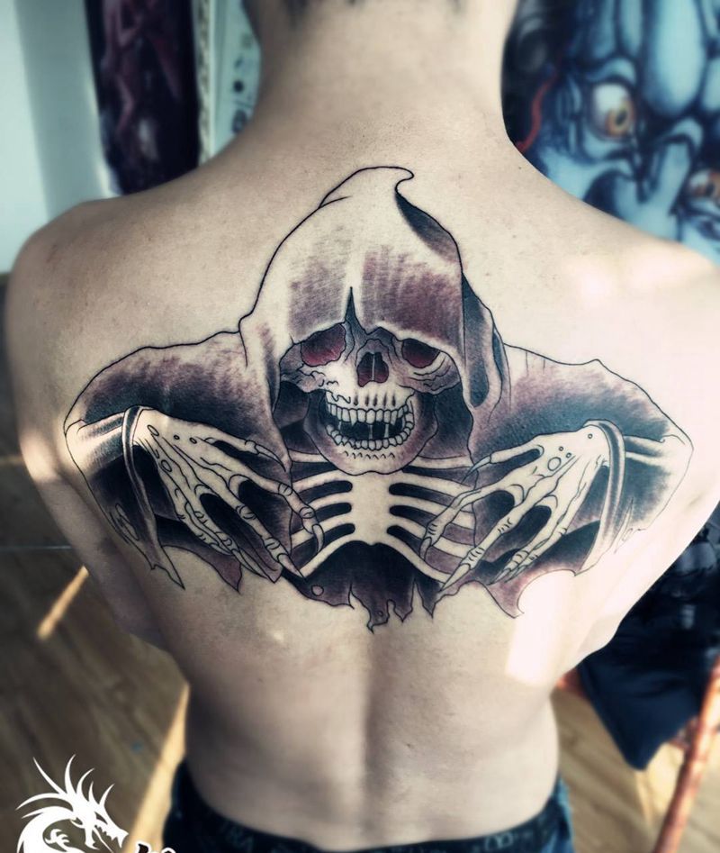 后背死神纹身图片