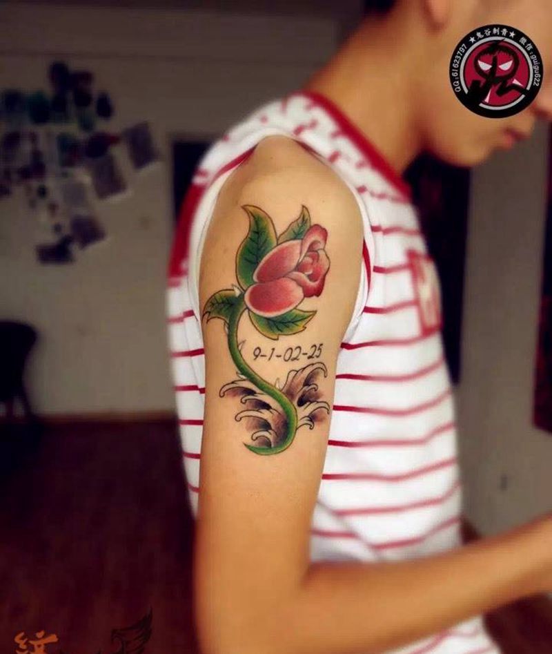 玫瑰问题纹身图片_成品手臂写实植物纹身图案