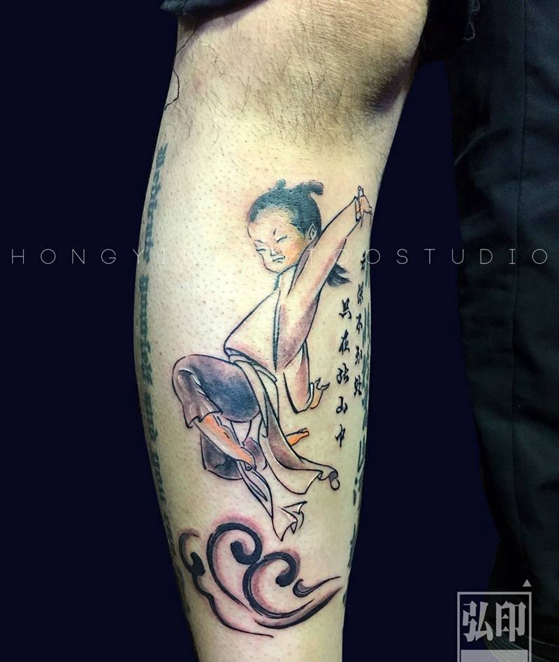 水墨童子纹身图片