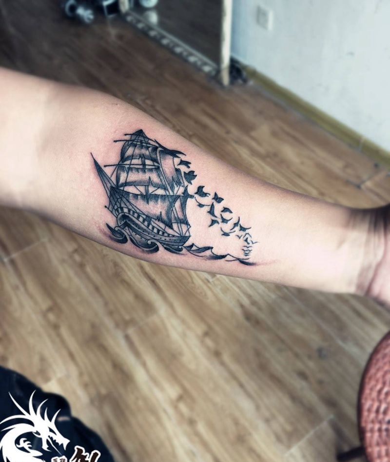 帆船纹身图片