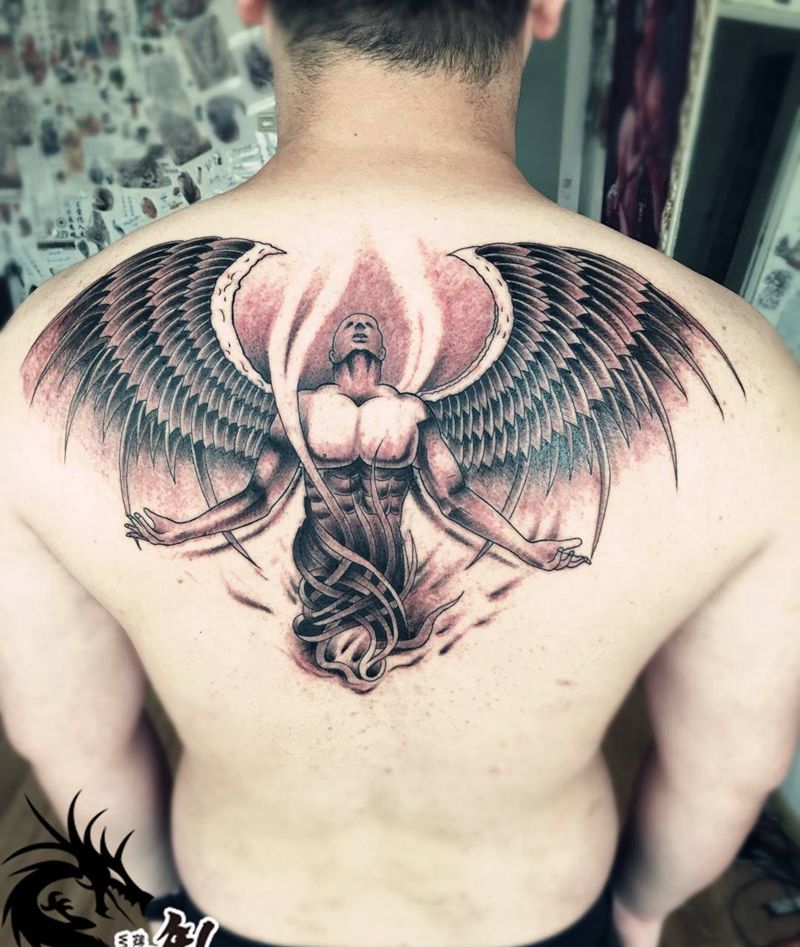 后背天使纹身图片