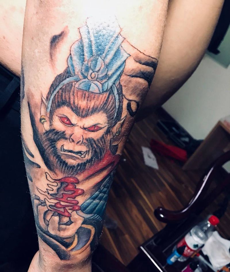 孙悟空纹身图片_成品手臂传统人物鬼神纹身图案