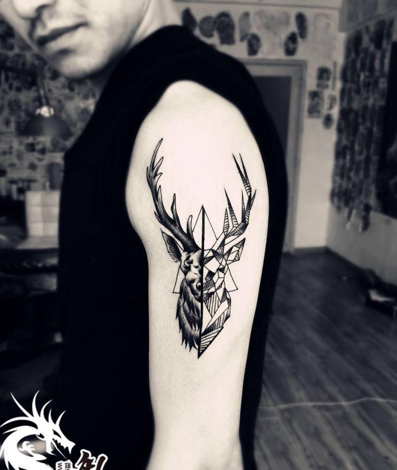 几何鹿纹身图片