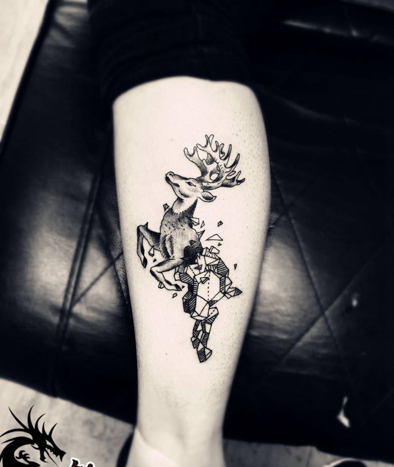 几何鹿纹身图片