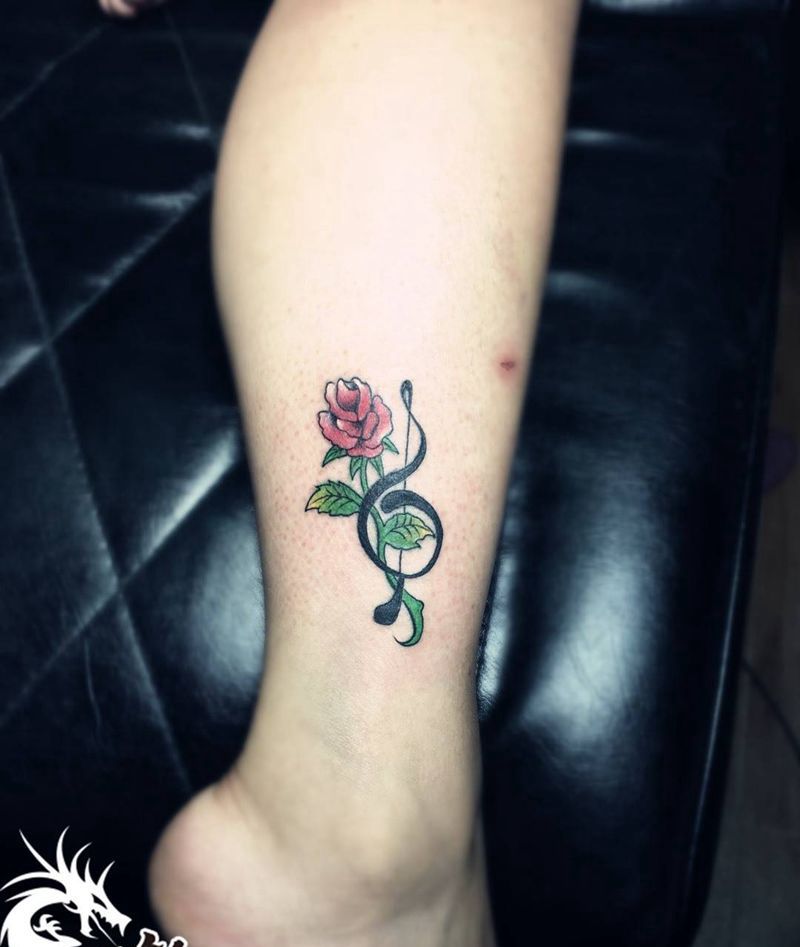 小腿玫瑰纹身纹身图片