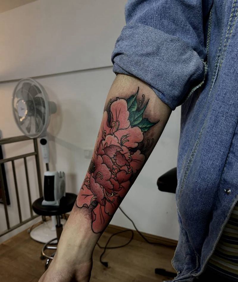 牡丹纹身图片_新传统纹身图案