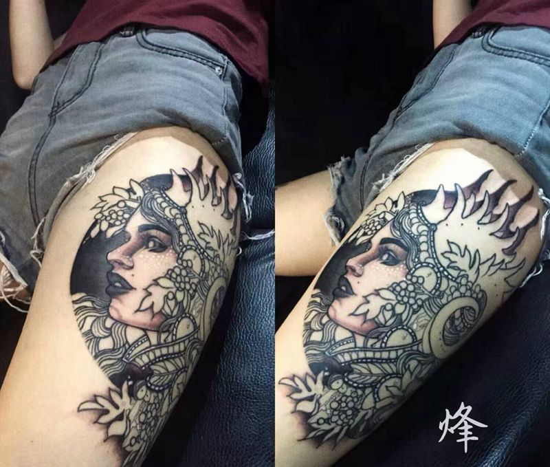 #newschoold大妞#纹身图片_腿部New School纹身图案