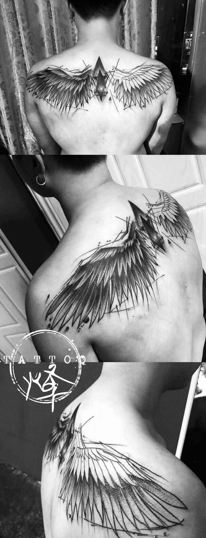 #翅膀未完成#纹身图片_肩部点刺纹身图案