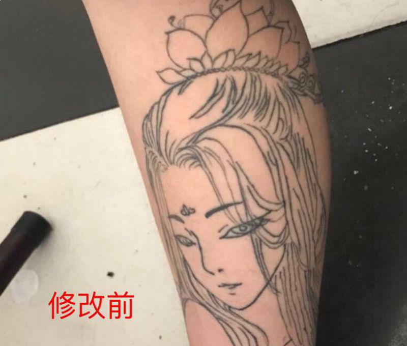 毁皮修改纹身图片_腿部新传统纹身图案