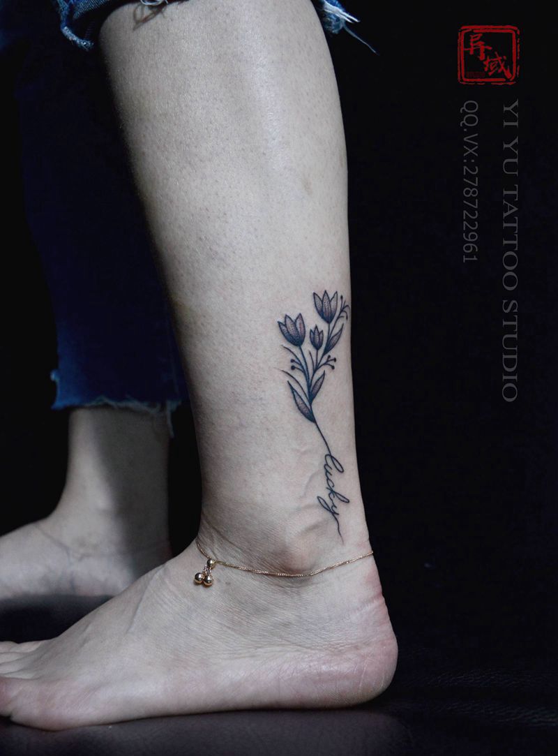 花卉纹身图片_腿部纹身图案