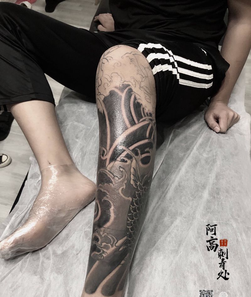 遮盖修改纹身图片_腿部新传统老传统纹身图案