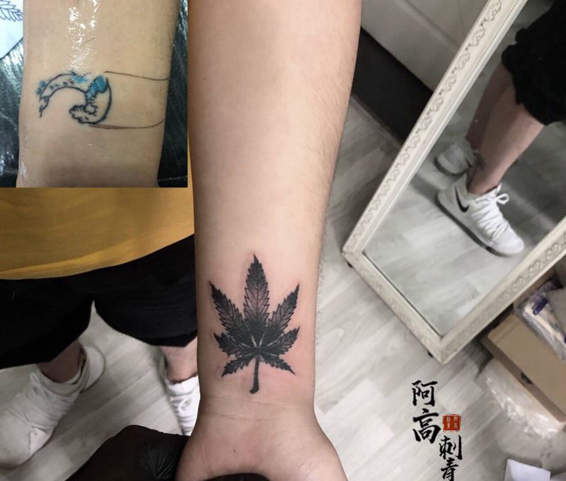 大麻叶纹身图片_手臂Old School纹身图案