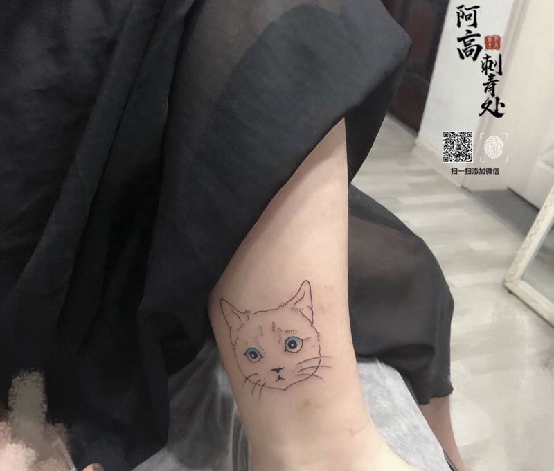 小清新猫咪纹身图片_脚部猫纹身图案