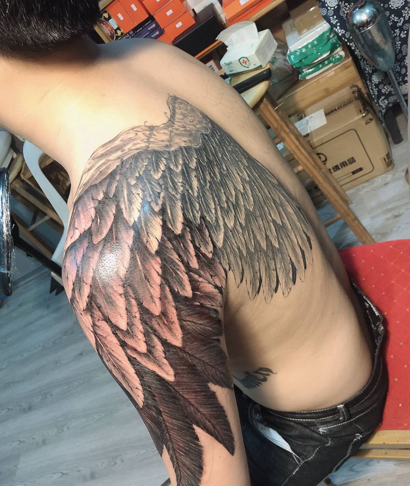 原创天使之翼纹身图片_肩部手臂纹身图案