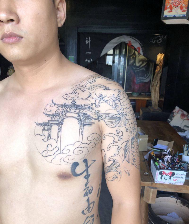 鲤鱼龙门纹身图片_手臂纹身图案
